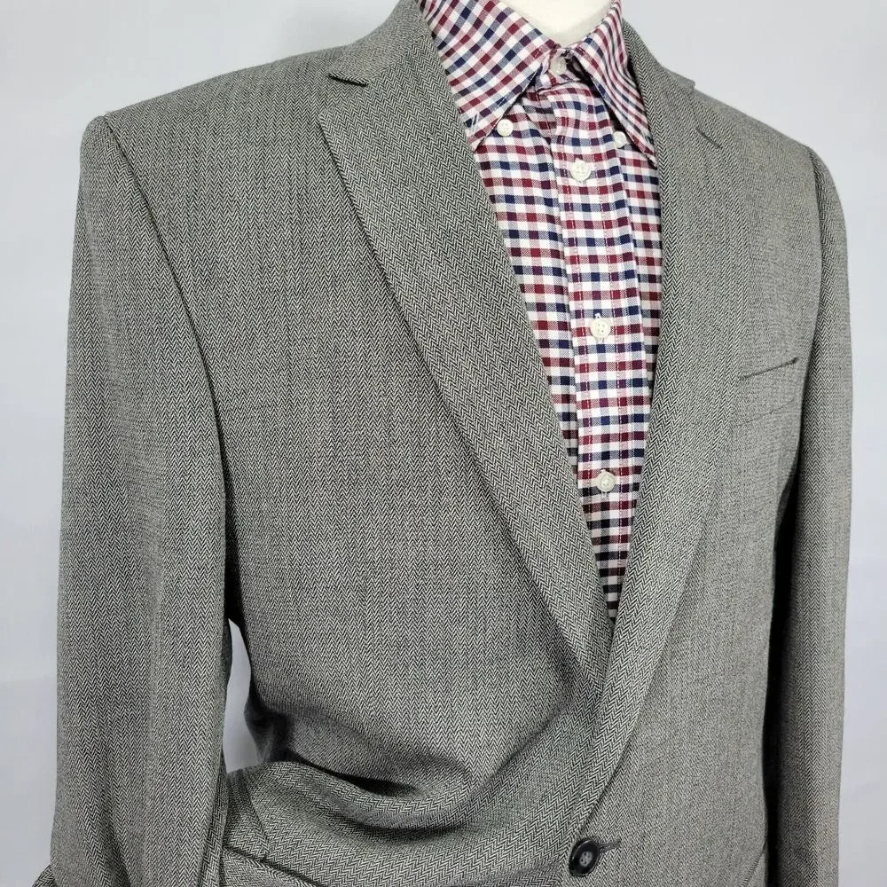 Calvin Klein Men's‎ Sport Coat Blazer Two Button Gray Herringbone Wool Size 44XL
